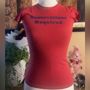 Deadstock Y2K Gadzooks red baby tee with glitter ‘Reservations Required’ slogan